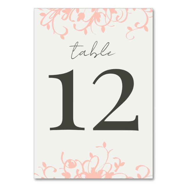 Coral und Cream Filigree Wedding Tischnummer (Vorderseite)