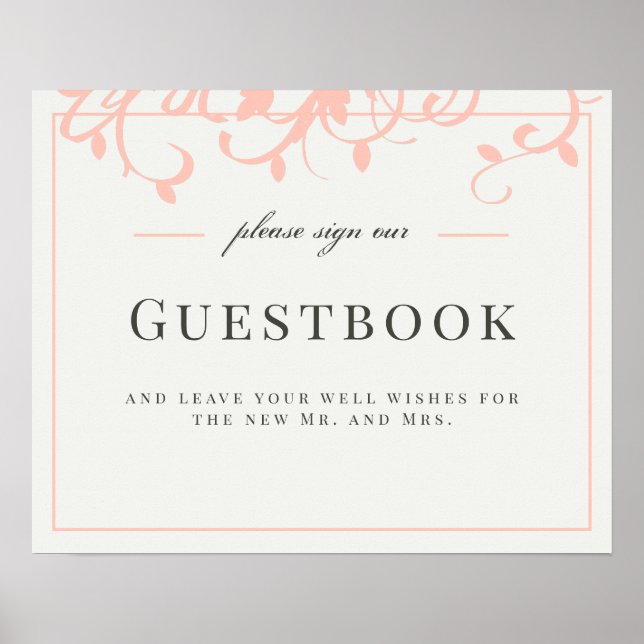 Coral und Cream Wedding Gästebuch-Zeichen Poster (Vorne)