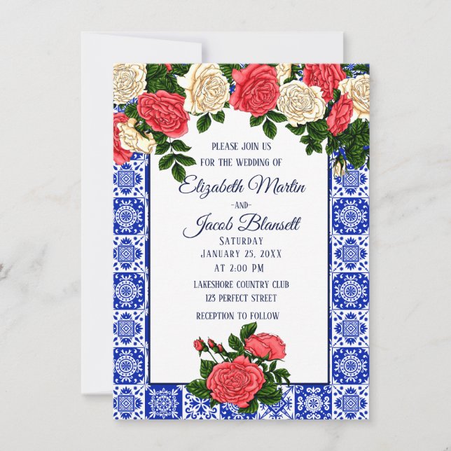 Coral und Creme - Top-Rose für Hochzeiten Einladung (Vorderseite)