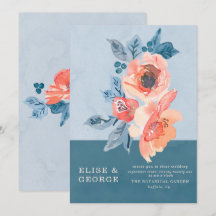 Coral und Dusty Blue Floral Einmalige Hochzeit