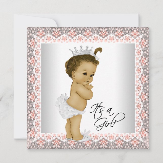 Coral und Gray Baby Girl Dusche Einladung (Vorderseite)