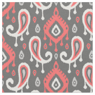 Coral und Gray Ikat Paisley Stoff
