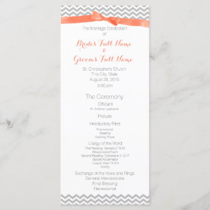 Coral und Grey Zigzag Muster Hochzeitsprogramm Programm