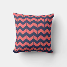 Coral und Navy Blue Zig Zag Zickzack Kissen