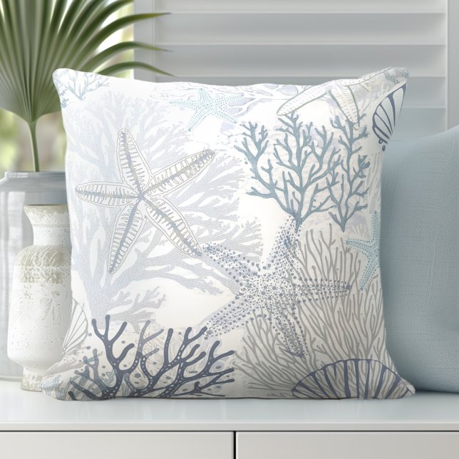 Coral und Starfish Beach Throw Kissen (Von Creator hochgeladen)