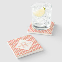 Coral und White Geometric Modern Mit Monogramm