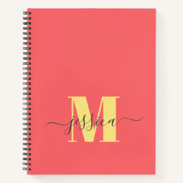 Coral und Yellow Monogram Notebook Notizbuch
