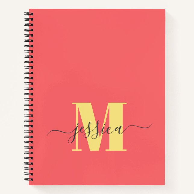Coral und Yellow Monogram Notebook Notizbuch (Vorderseite)