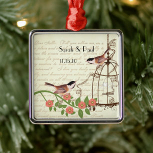 Coral Vintag Bird First Christmas BirdCage Ornament Aus Metall