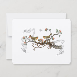 Coral Vintag Love Birds Wedding RSVP
