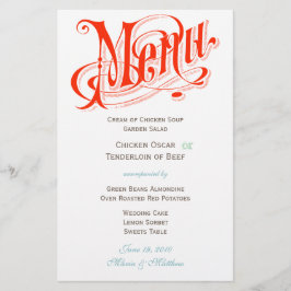 Coral Vintag Typografy Chalkboard Wedding Menu