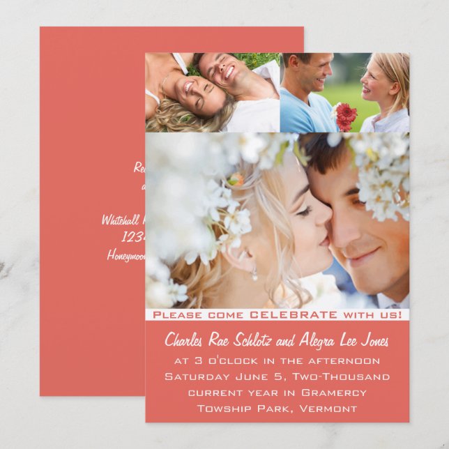 Coral Vos invitations de mariage photo (Devant / Derrière)