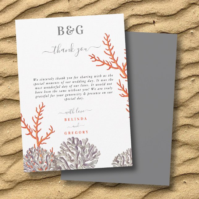 Coral Watercolor Beach Moderne Hochzeit Dankeskarte (Coral Watercolor Beach Modern Wedding Thank You Card)