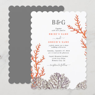 Coral Watercolor Beach Moderne Hochzeit Einladung