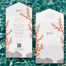 Coral Watercolor Beach Moderne QR Code Hochzeit