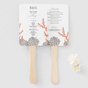 Coral Watercolor Beach Modernes Hochzeitsprogramm Fächer