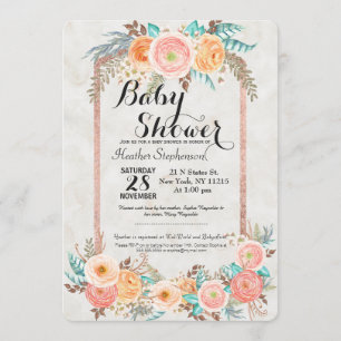 Coral Watercolor Blume und Gold Baby Dusche Einladung