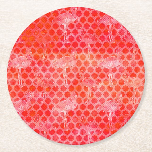 Coral Watercolor Flamingo marokkanisch Runder Pappuntersetzer (Vorderseite)