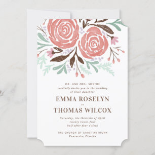 Coral Watercolor Rose Blumenzehen Einladung