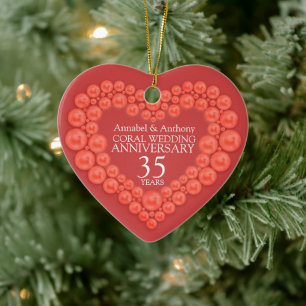 Coral Wedding Jubiläum 35. Herzensornament Keramik Ornament