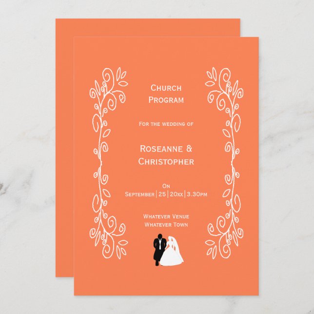 Coral Wedding Program Briom Groom Design Programm (Vorne/Hinten)