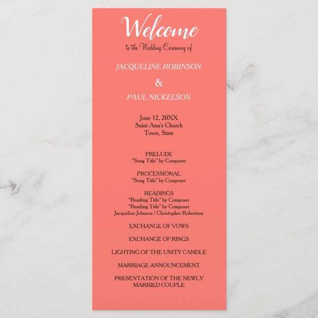 Coral Wedding Program Programm (Vorderseite)