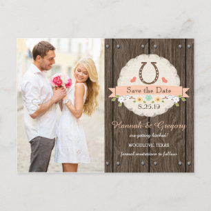 Coral Western Horseshoe Save the Date Postkarte