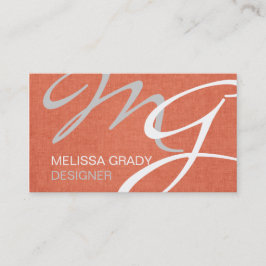 Coral White Gray Monogram Modern Business Card Visitenkarte
