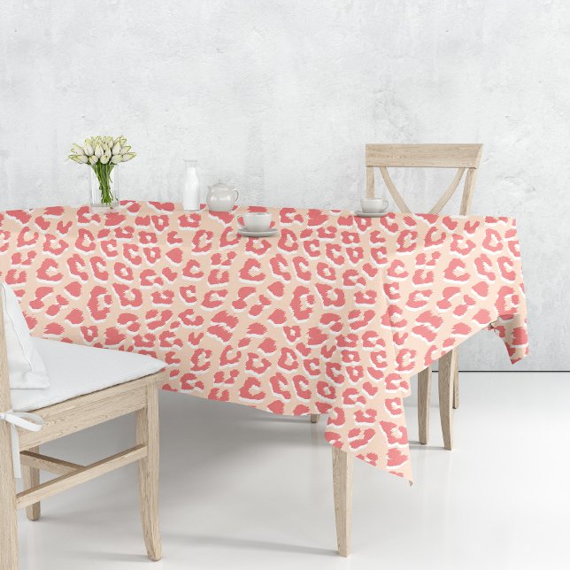 Coral White Leopard Print Tischdecke (Coral White Leopard Print by Looly Elzayat
)