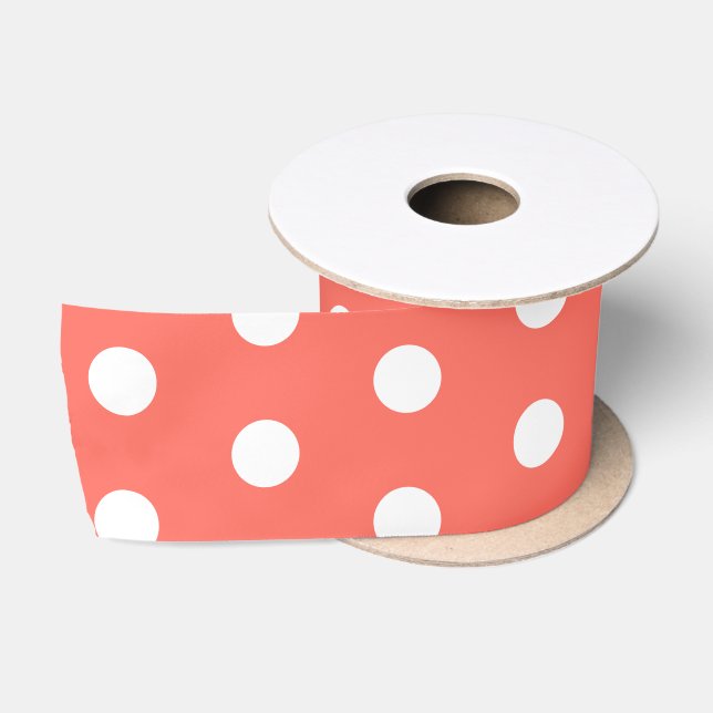 Coral White Polka Dots Satinband (Spule)