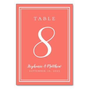 Coral & White Wedding Einfache moderne Eleganz Tischnummer