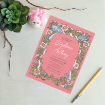 Coral Wildblume Bird Floral Border Boho Wedding
