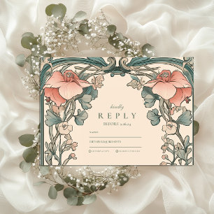 Coral Wildblume Rahmen Hochzeit RSVP Karte