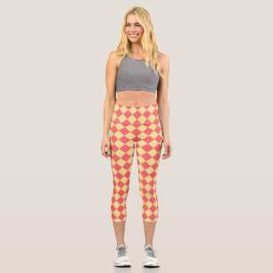 Coral Yellow Schachbrett Diamond Pattern Capri Leggings