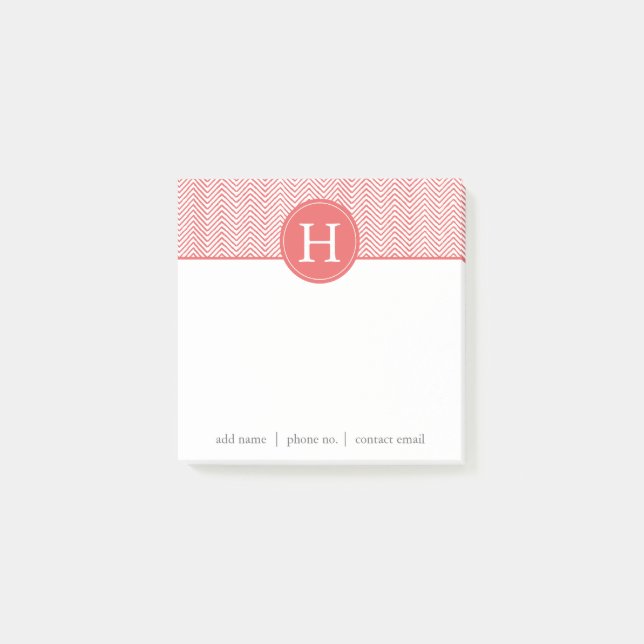 Coral Zickzack Custom Monogram3 Post-it Klebezettel (Vorderseite)