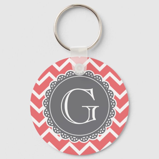 Coral Zickzack Gray Monogram Schlüsselanhänger (Vorderseite)
