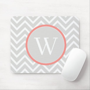 Coral Zickzack Monogram Mouse Pad Mousepad