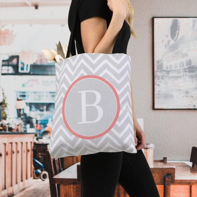 Coral Zickzack Monogram Tote Bag Tasche (Coral Chevron Monogram Tote Bag)