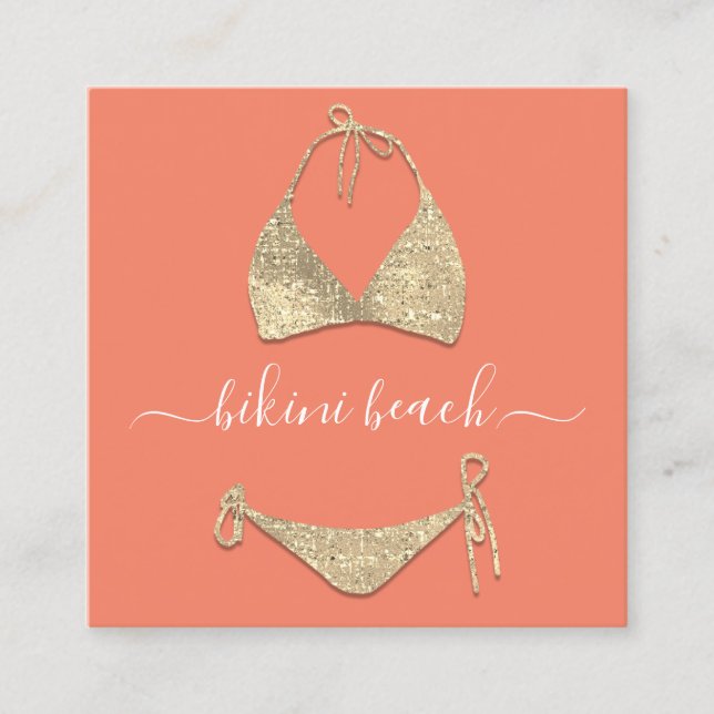 CoralGold Bikini Lingerie Beach Kostüme Unterwäsch Quadratische Visitenkarte (Vorderseite)