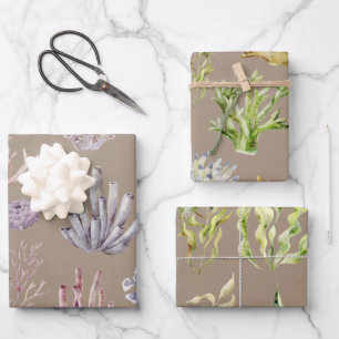 Coraux d'aquarelle en papier kraft rustique Grasse