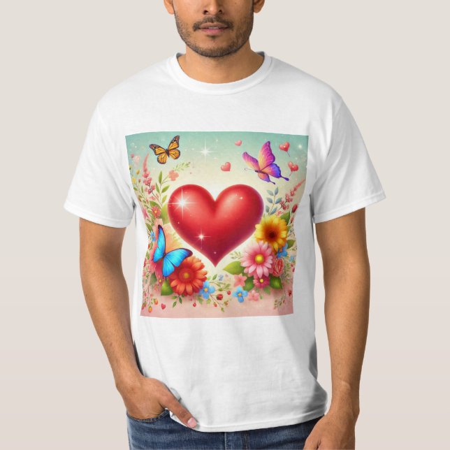 Corazón de Amor: Flores y Mariposas T-Shirt (Vorderseite)