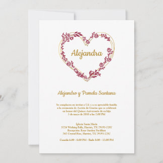 Corazón Floral en Falso Dorado y Rojo Quinceañera