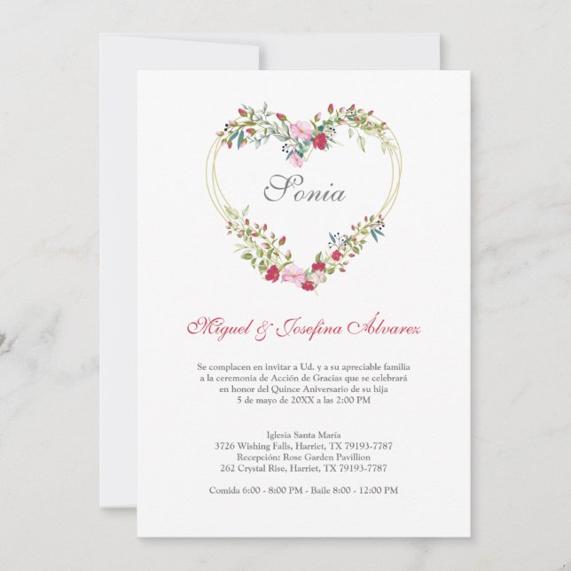 Corazón Floral en Rosa y Rojo para Quinceañera (Vorderseite)