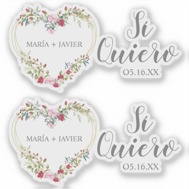 Corazón Floral Sí Quiero Español para Boda Aufkleber (Vorderseite)