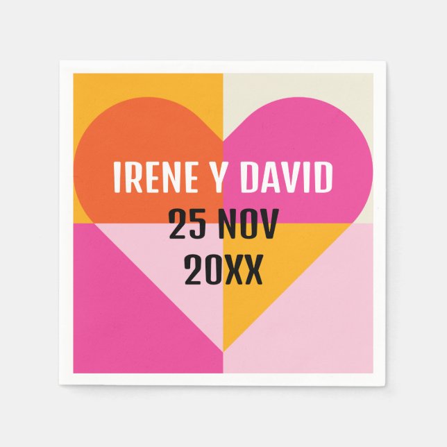 Corazón Geométrico Cuadrícula Naranja y Rosa Serviette (Vorderseite)