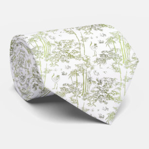 Corbata blanca con bambú verde krawatte