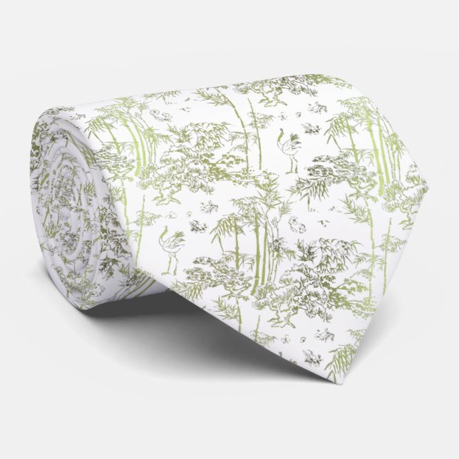 Corbata blanca con bambú verde krawatte (Gerollt)