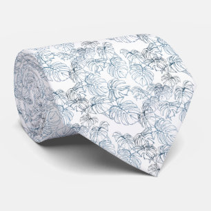 Corbata blanco con hojas azules disperses krawatte