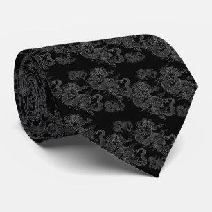 Corbata lujosa negra con dragón krawatte