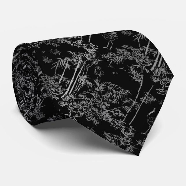 Corbata negra elegante con bambú gris krawatte (Gerollt)